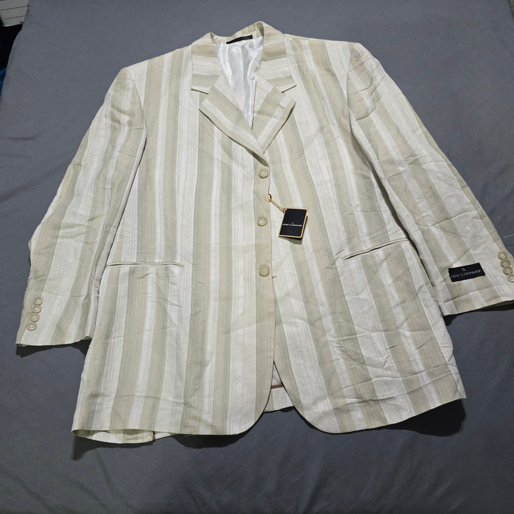 Stacy Adams Sport Coat Mens 46S Beige Striped Linen Blend Vix 7265-043